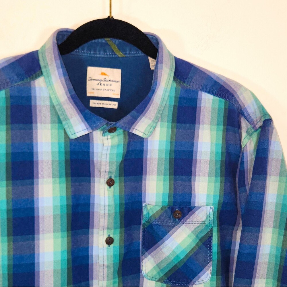 Tommy Bahama Jeans Island Crafted Modern Fit Plaid LS Cotton Shirt 2XL